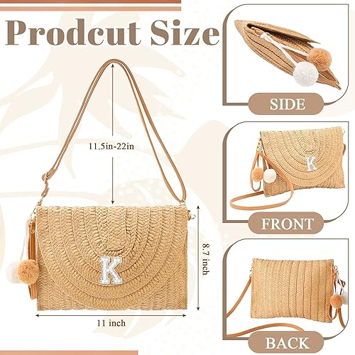 Miniatura 2 de Bolsas con iniciales para mujer, bolsa de hombro de paja para playa, bolso de verano para regalo de cumpleaños, despedida de soltera