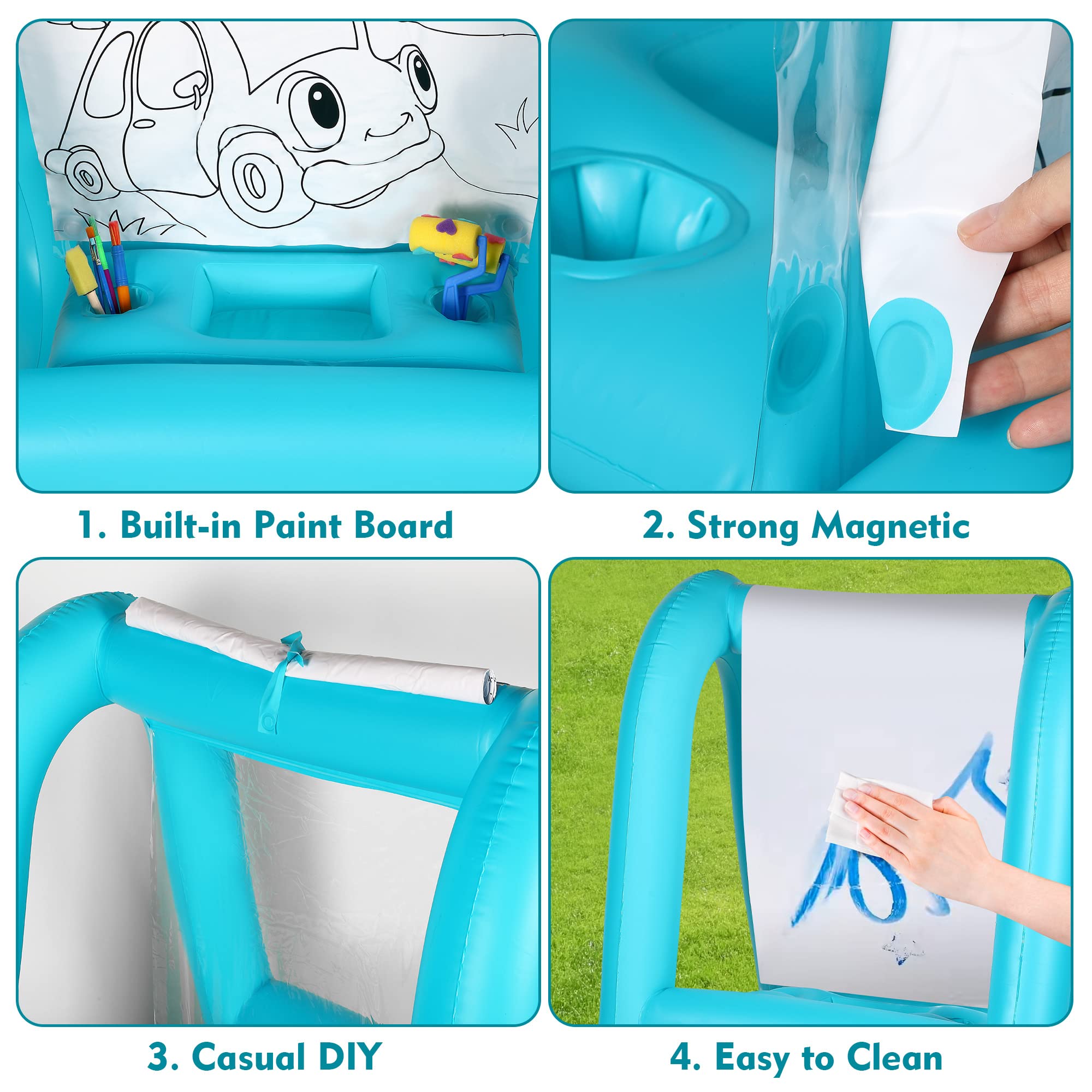 Ceoighe Heavy Duty Backyard Easel, Double Sided Indoor and Outdoor Inflatable Easel with Foot Pump, Sponges, Paintbrush, 33 x 31 x 47 Inch Paint and Play Easel