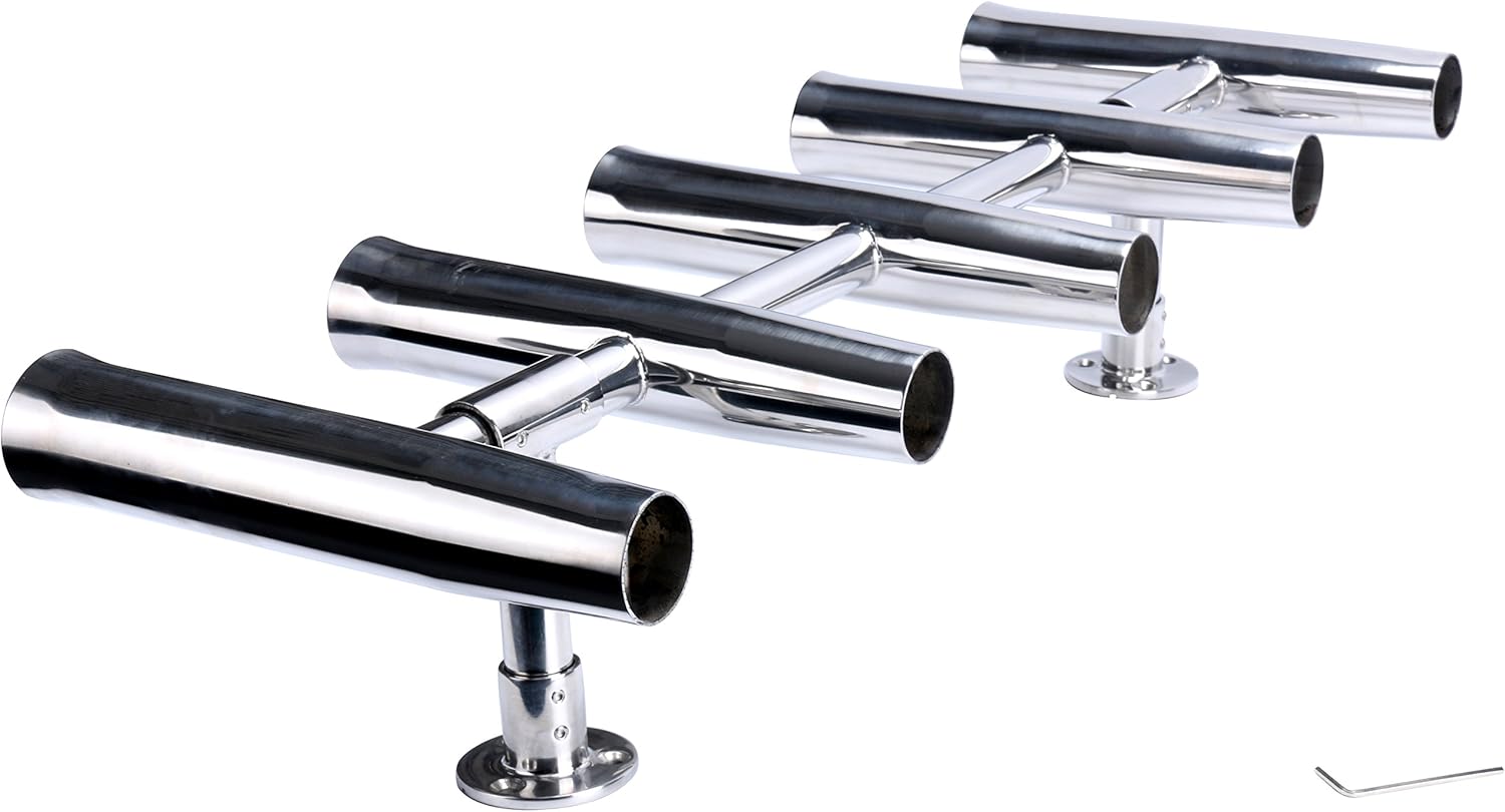 Amarine Made 5 Tube Adjustable Stainless Rocket Launcher Rod Holders , Can Be Rotated 360 Deg