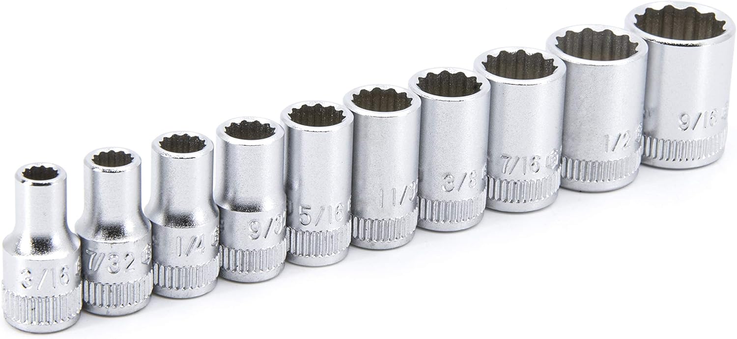 Genius Tools 10 Piece 1/4" Drive SAE Hand Socket Set (12-Point), Cr-V Steel - TW-210S