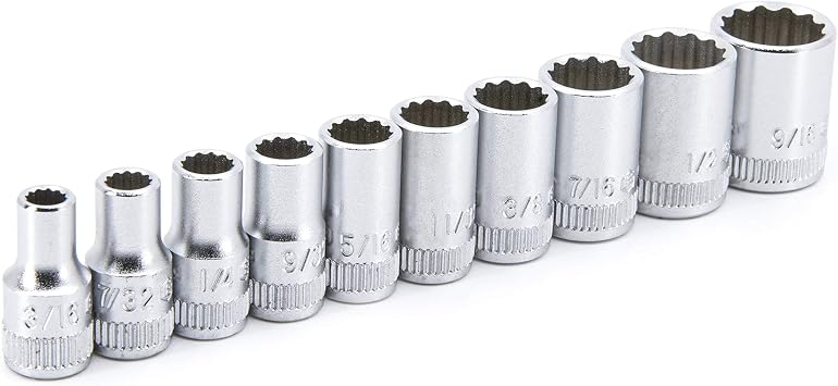 Genius Tools 10 Piece 1/4 Drive SAE Hand Socket Set (12-Point), Cr-V Steel - TW-210S