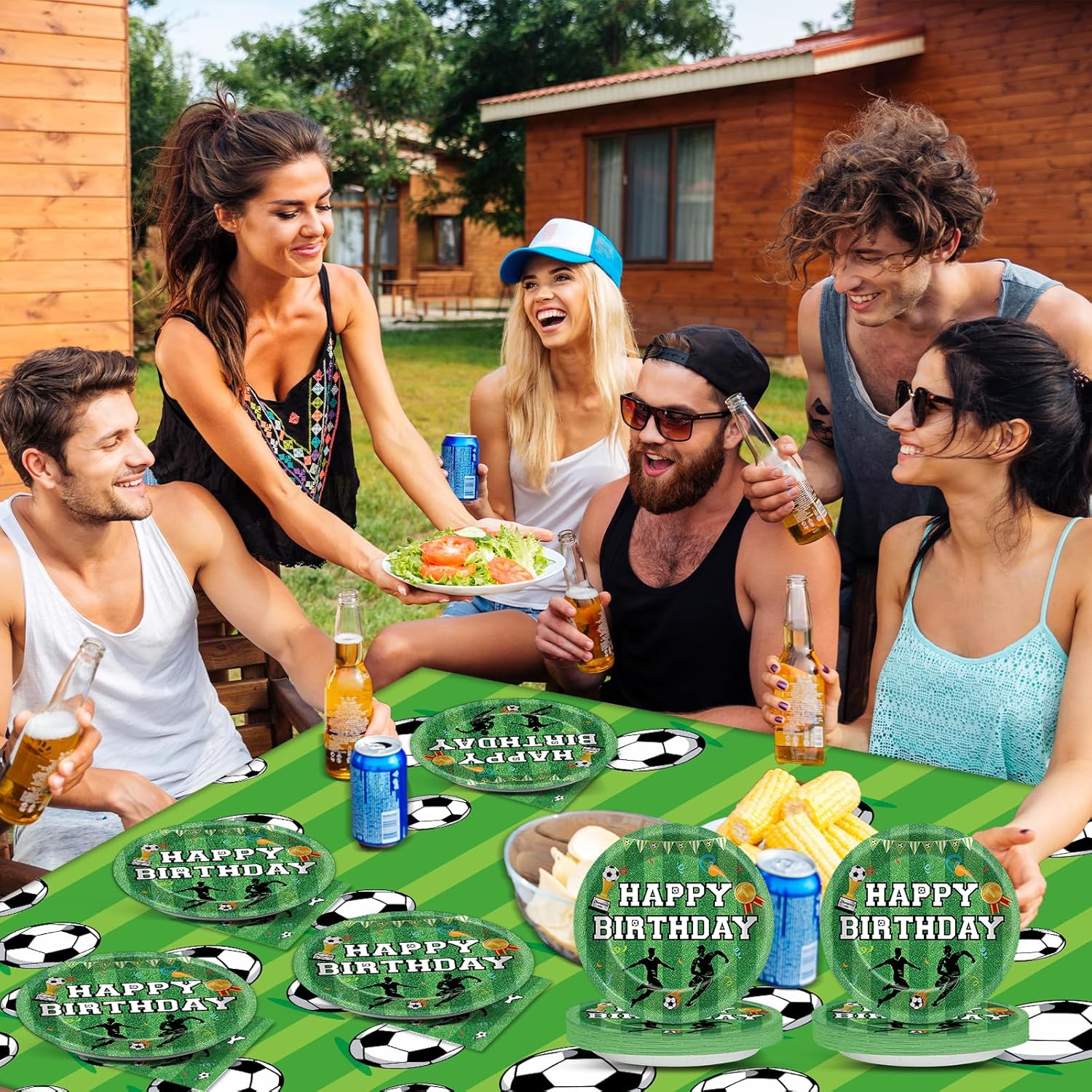 Soccer Party Supplies Serves 24 Soccer Birthday Decorations Party Paper Plates and Napkins Includes Plastic Sports Birthday Disposable Tablecloth Set Tableware for Sports Party Supplies for Boys Girls - Image 5