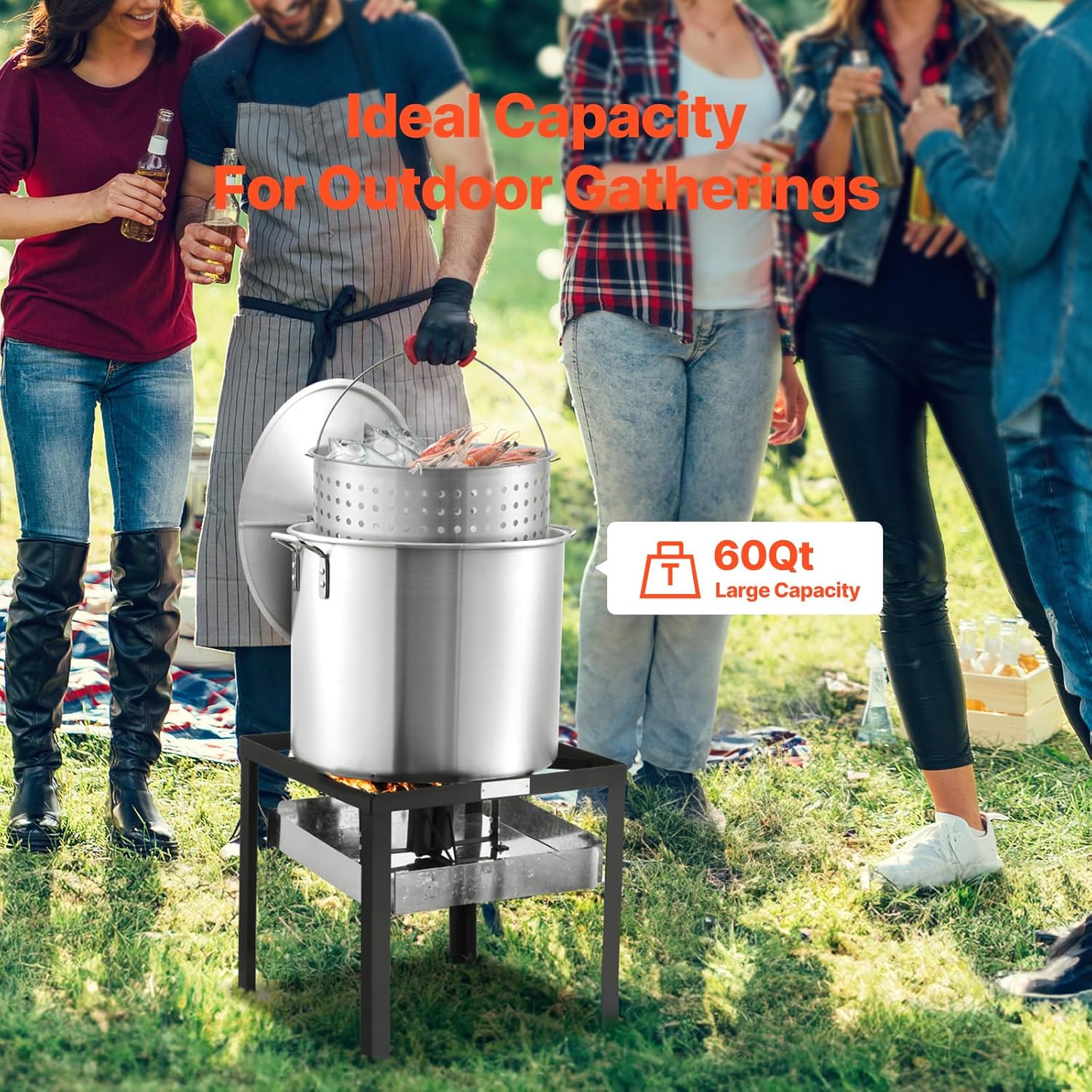 Happybuy 60 Qt Seafood Boiling Kit with Strainer, Outdoor Seafood Boil Pot and Basket, Cooking Set for Crab Crawfish Lobster Boiling, Aluminum Stockpot with 100,000 BTUs