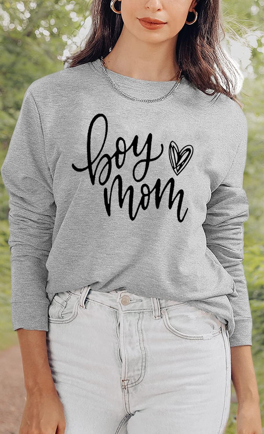 QIANRUO Womens Boy Mom Sweatshirt Lightweight Long Sleeve Crewneck Pullover Sweatshirt Cute Heart Graphic Mama Tees Tops - Image 7