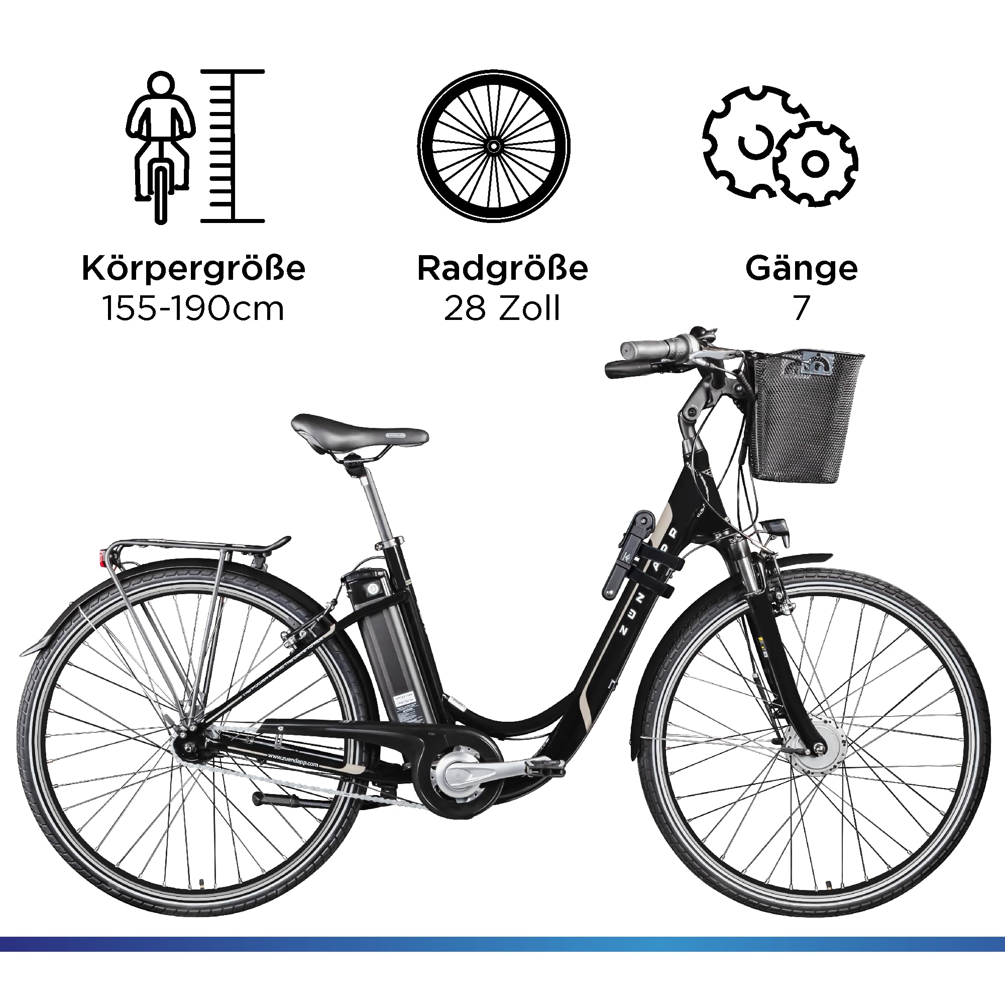 ZÜNDAPP E Bike Damen Fahrrad 28 Zoll | Ebike City Erwachsene 155-190 cm | Retro E-Bike 7 Gang Schaltung Rücktrittbremse | Elektro Fahrräder mit Licht Z517