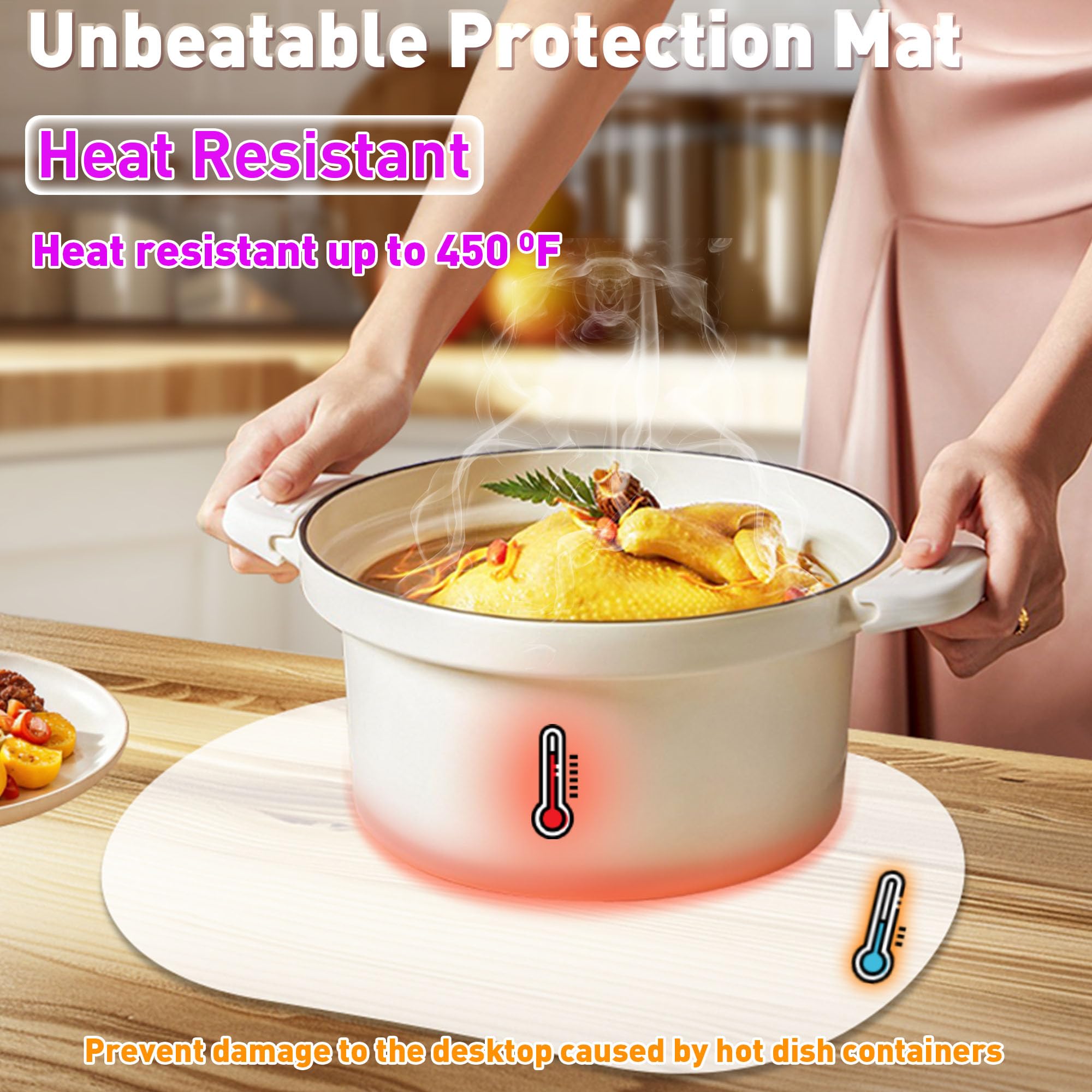 Siliconty Tovagliette in Silicone Ovali Set di 4, Tovagliette Resistenti al Calore, Sottopiatti Antiscivolo per Tavolo, Impermeabili e Facili da Pulire, 43cm x 30cm x 0.7mm LSR Traslucido(Bianco 4pcs)