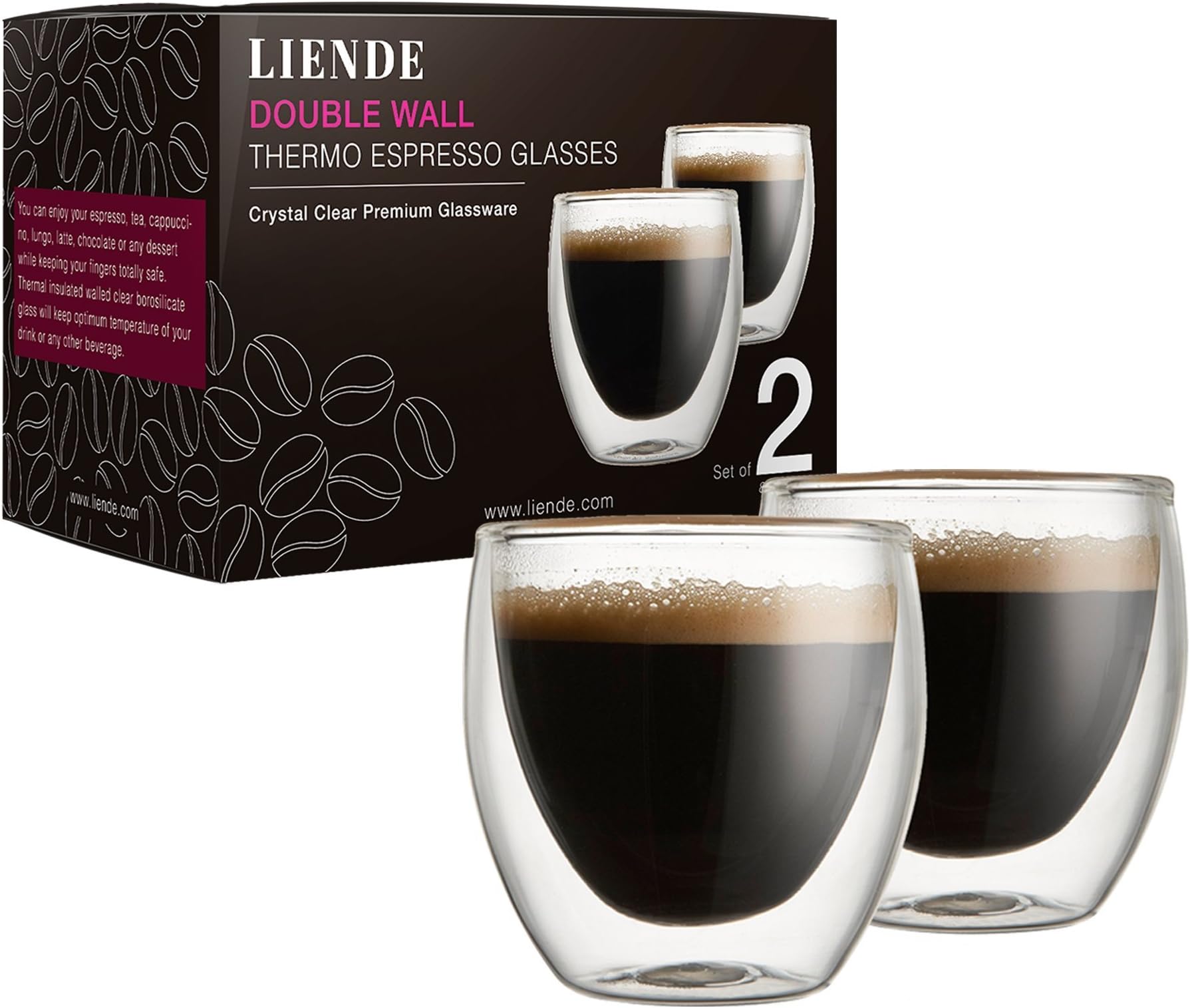 Double Wall Glass Espresso Cups Sets (Set of 2) – 2.7oz (80ml) Thermo Coffee Glasses