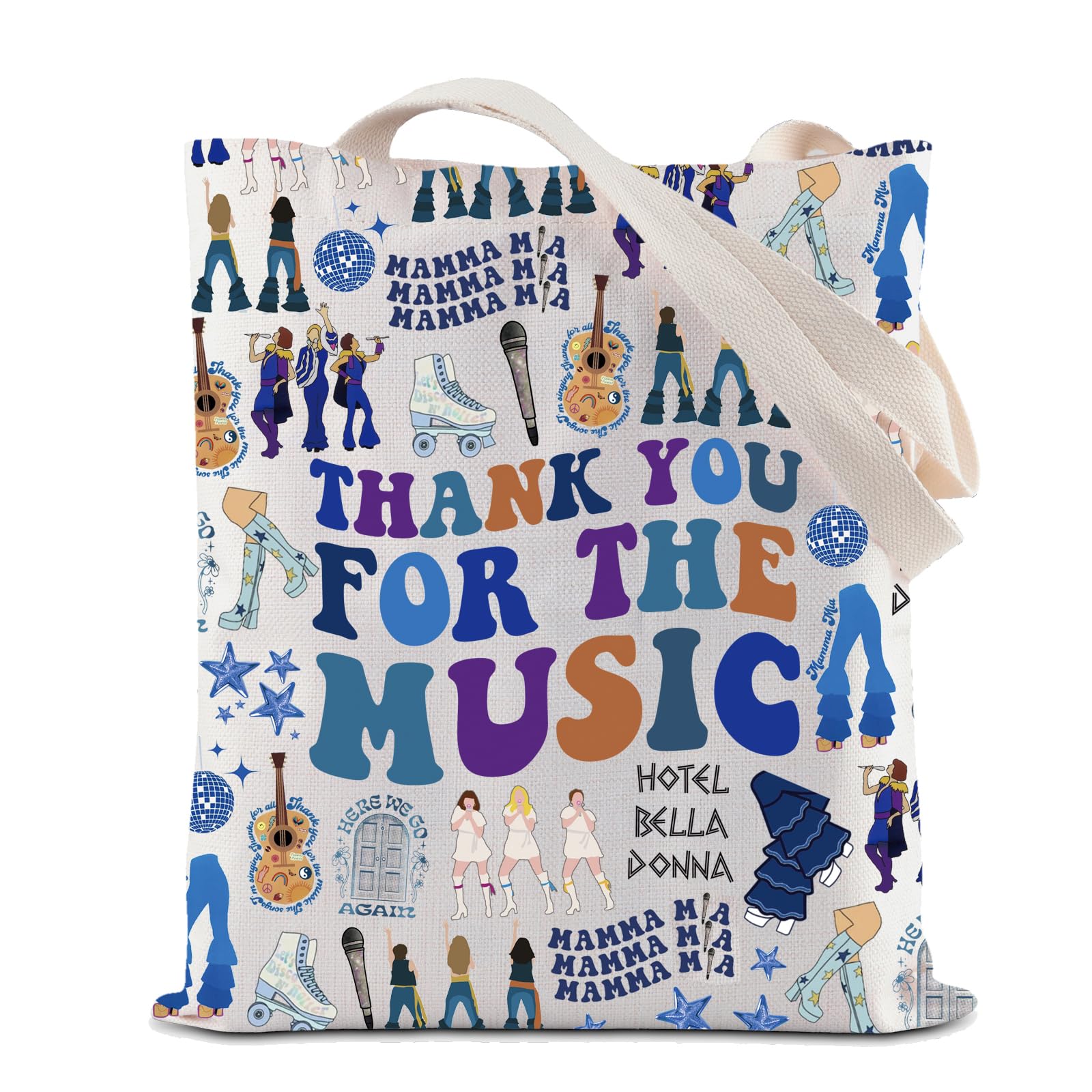 ZJXHPO Musical Queen Tote Bag Thank You For The Music Handbag Musical Theatre Reusable Grocery Shopping Bag