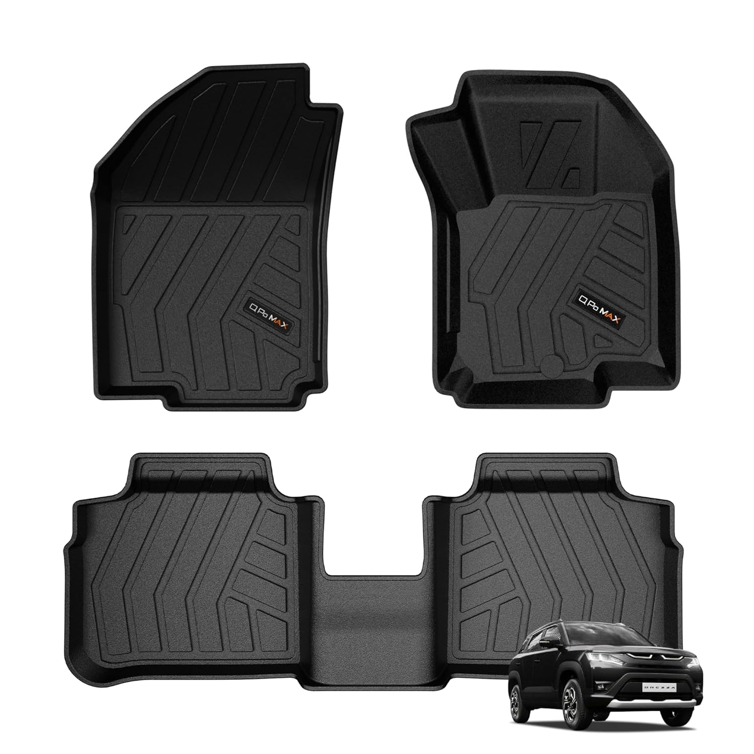 Q Po Brezza (MAX) Jun 2022 – Present ECO TPE Car Floor Mat | Anti Slip All Weather Mats for Brezza (Black)