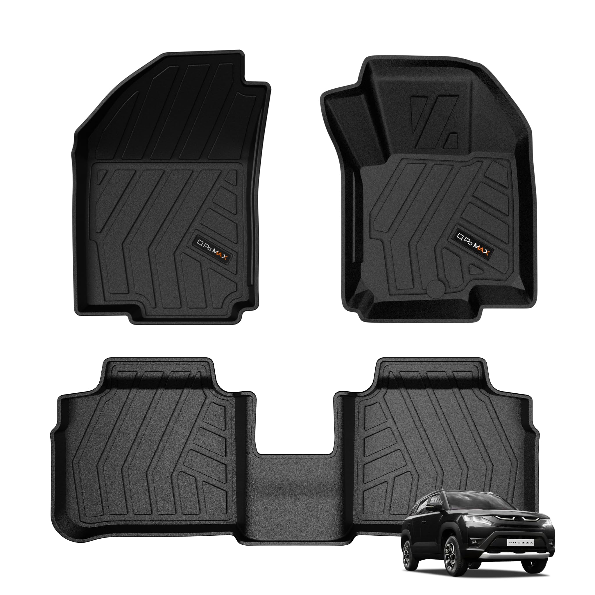 Q Po Brezza (MAX) Jun 2022 - Present ECO TPE Car Floor Mat | Anti Slip All Weather Mats for Brezza (Black)-image-26