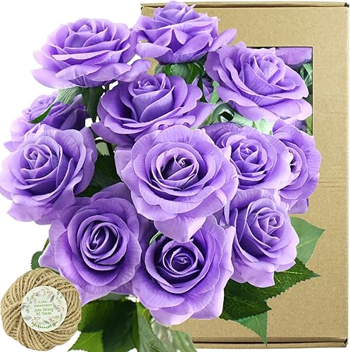 Miniatura 222 de FiveSeasonStuff 12 tallos de flores artificiales, rosas de seda de tacto real para decoración de bodas, ramos de novia, centros de mesa, fiestas y 9