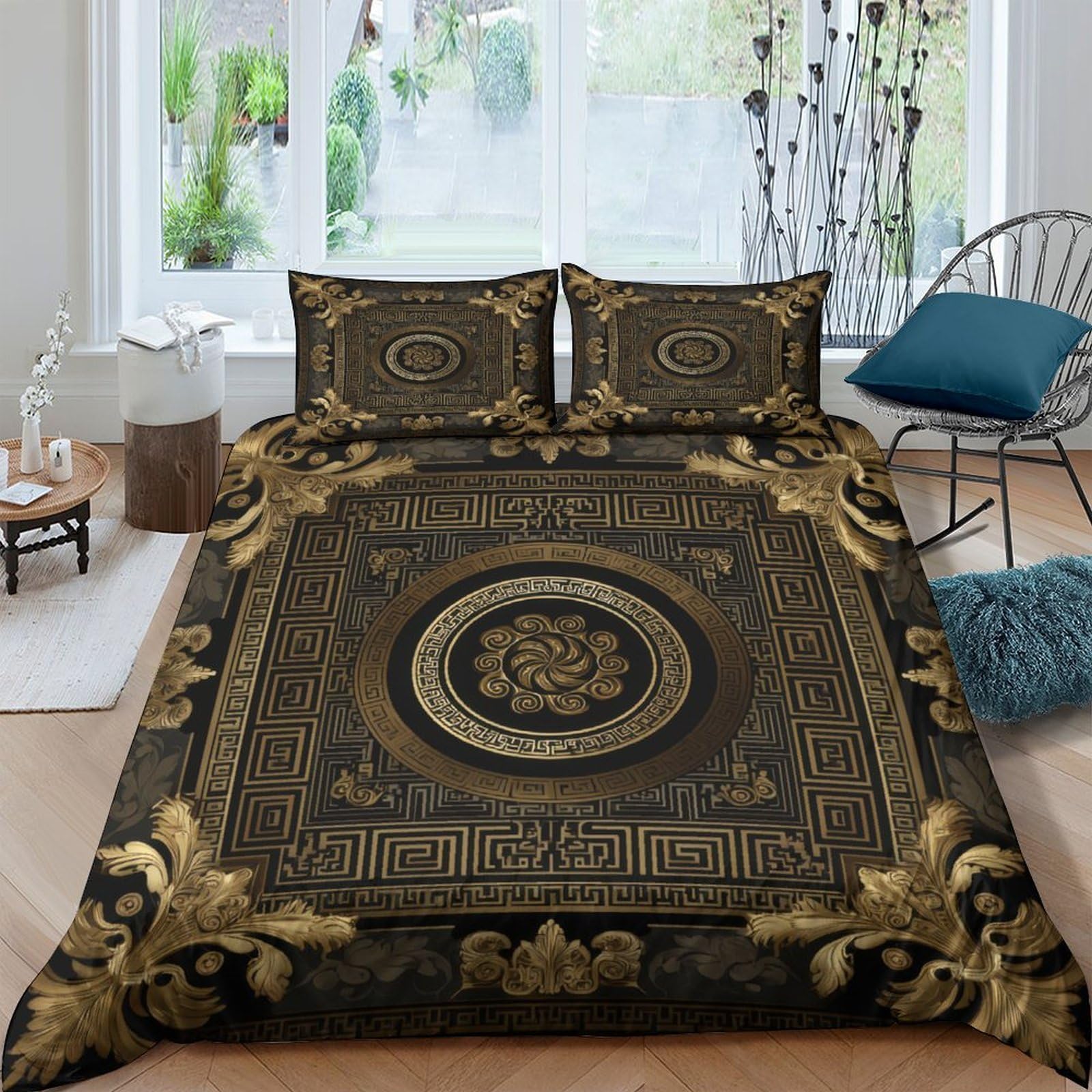 3D Printed Baroque Duvet Cover, Microfiber Comforter Cover Hidden Zipper