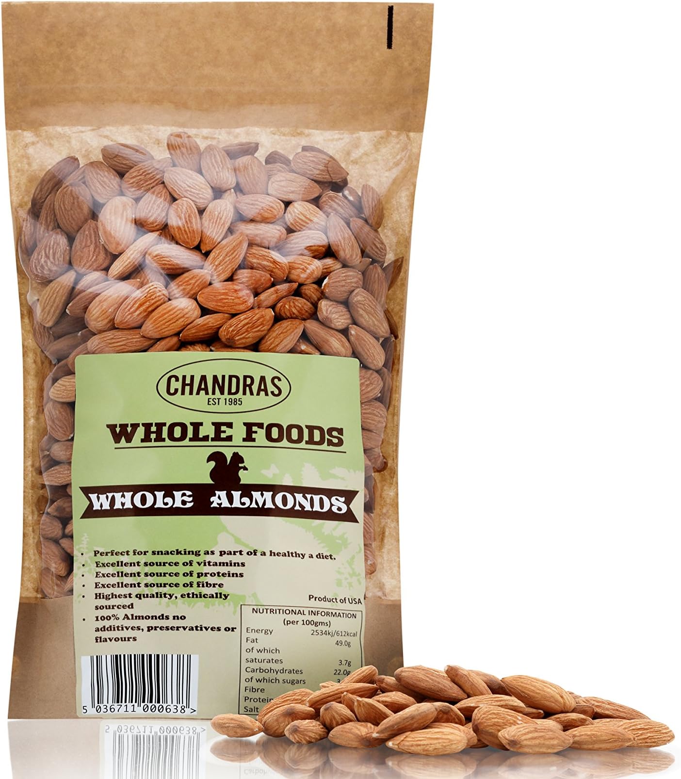 Chandra Whole Foods – Almonds 350G - Low-GI Almonds for Snacking, Smoothies, Baking & Cooking - Gluten-Free, Keto & Vegan-Friendly, Rich in Protein & Vitamins & Fibre