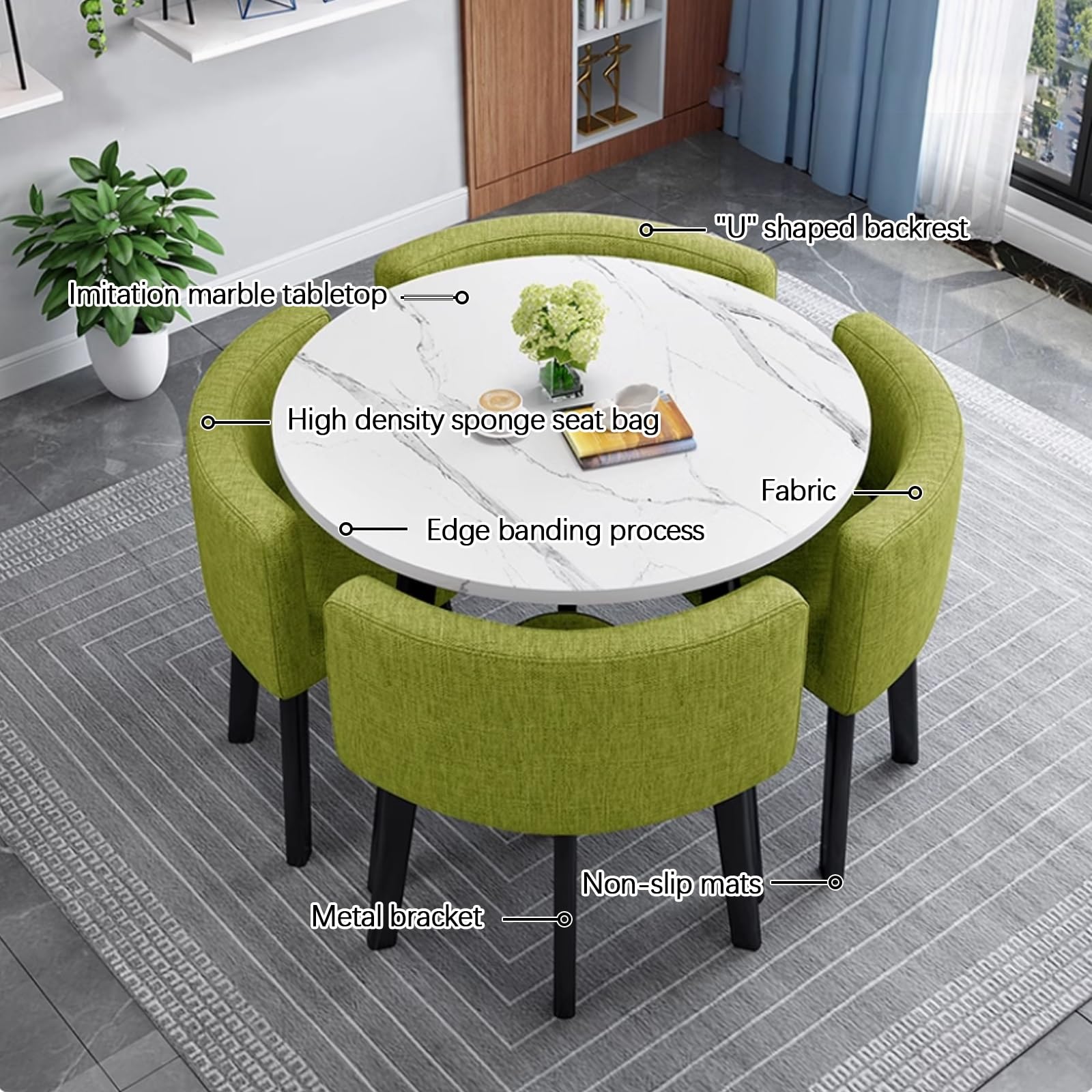 Table À Manger Ronde Avec 4 Chaises,Petite Table De Réunion Peu Encombrante