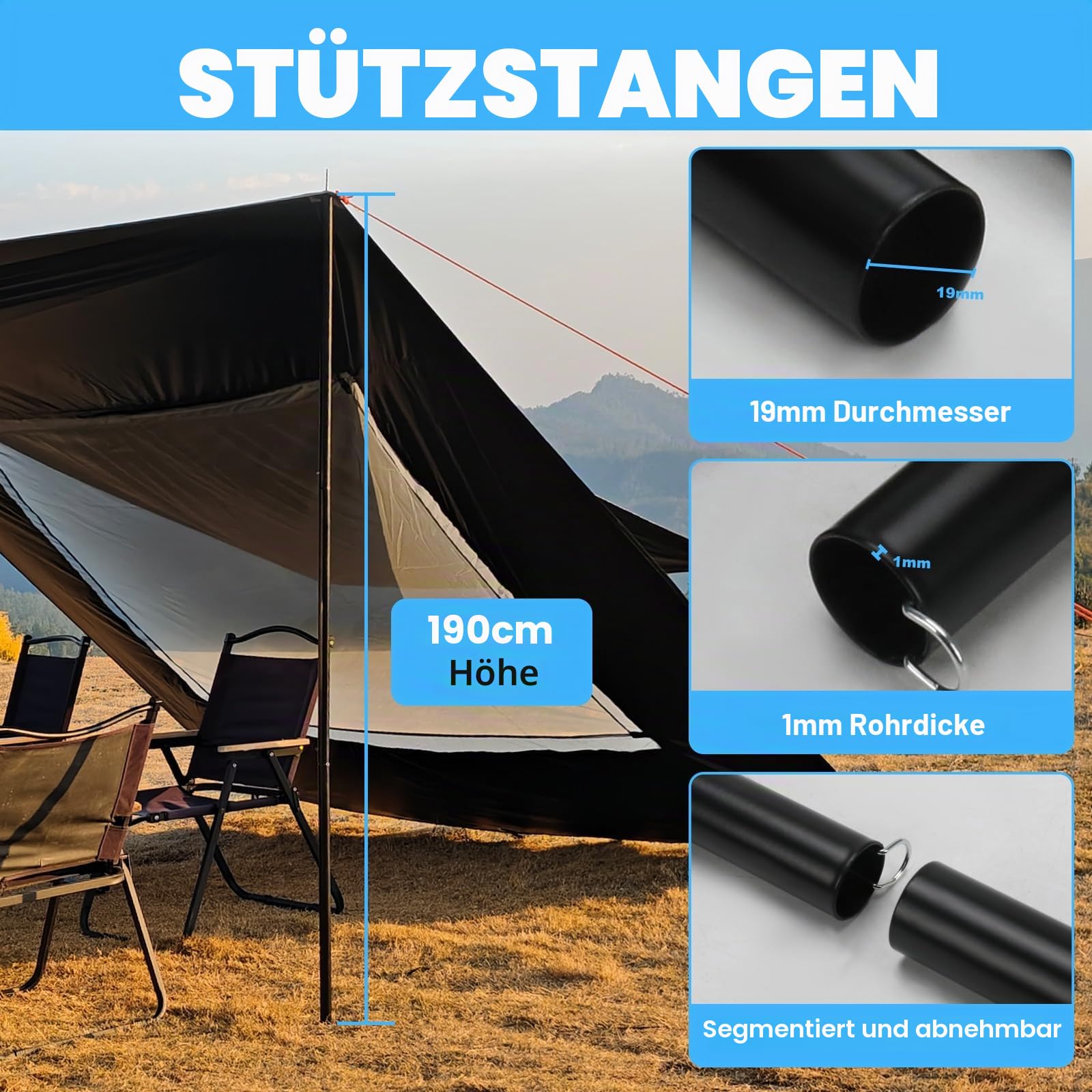 Vorzelt 2,9 x 4,8 m wasserdicht Sonnenschutz Campingzelt für Wohnmobil Van Wohnwagen (schwarz)