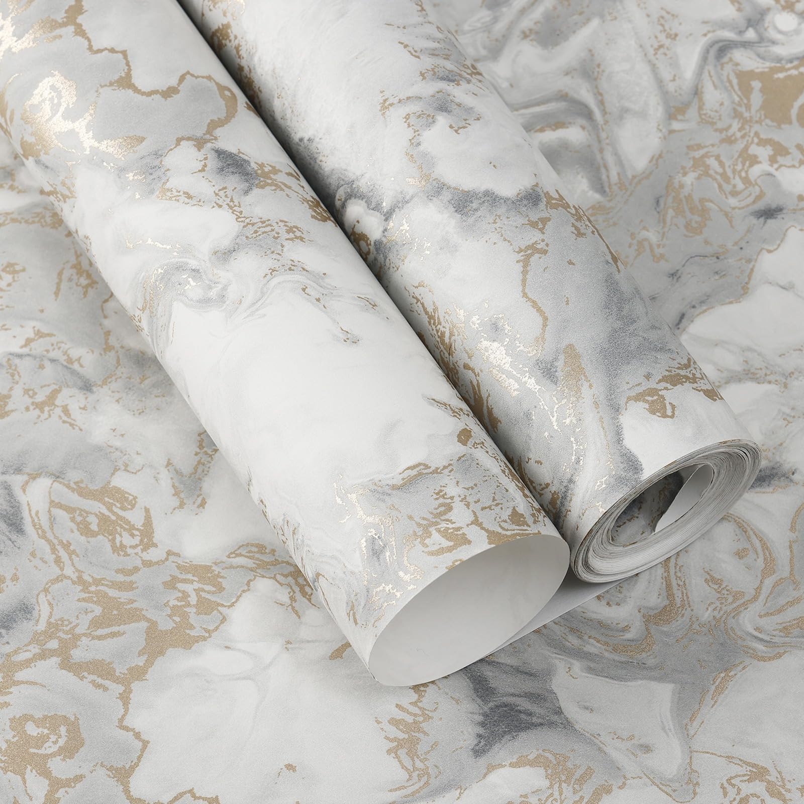 Pamatio Marble Textured Glitter Effect Wallpaper Non-Woven Modern Luxury Silver Gold Vintage Classic Swirl Pattern - Slightly Shiny Effect - for Bedroom Adults Living Room Corridor Wallpaper, 9.5m โ image 1
