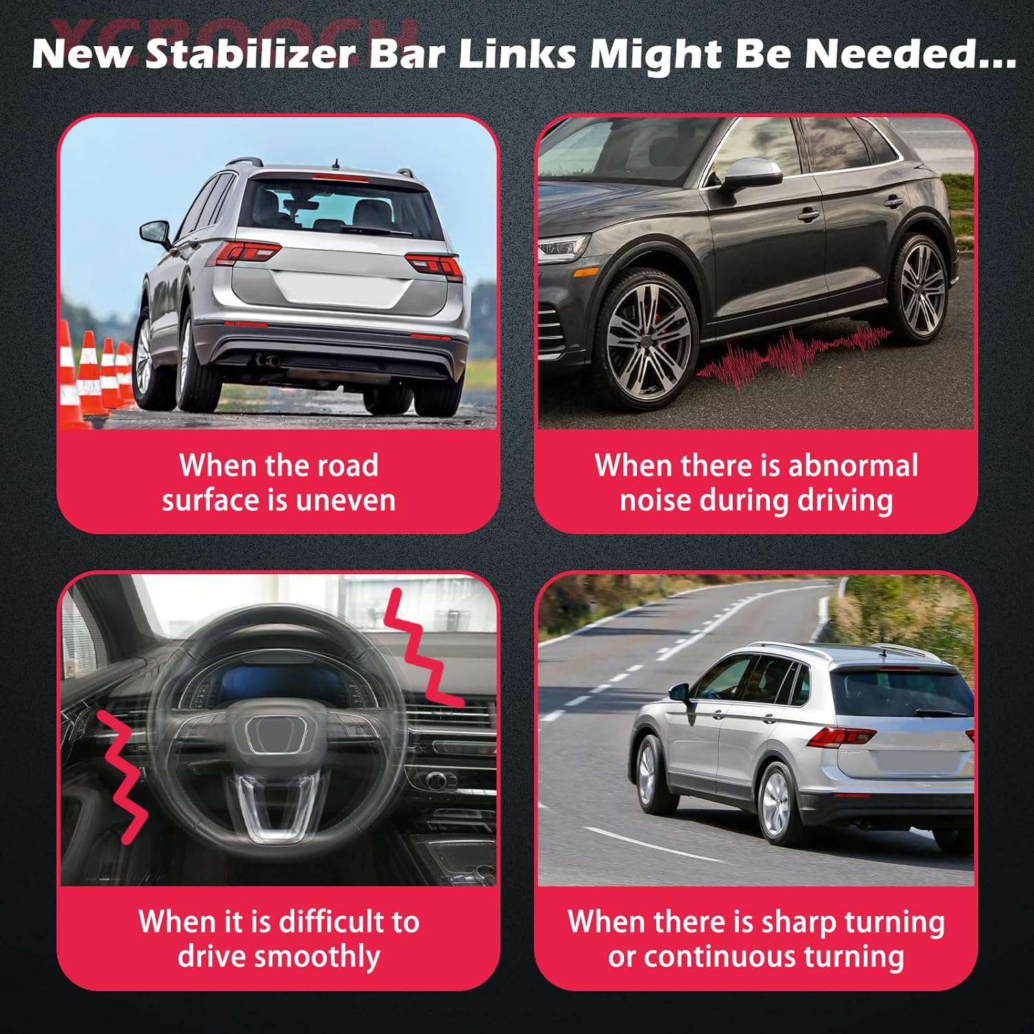 K700432 K700538 K200222 36MM Front Sway Bar Links with Bushings Red 4pcs Compatible with Cadillac for Escalade, for Chevy for Silverado for Suburban for Tahoe, for GMC for Sierra for Yukon