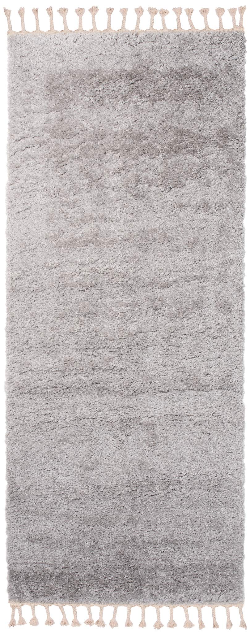 TAPISO Versay Fringes Tapis de Passage Tapis Couloir Long Entrée Salon Chambre Descente de Lit Ado Design Moderne Gris Motif Uni Franges Tresses Shaggy Poils Longs Epais Super Doux 80 x 350 cm