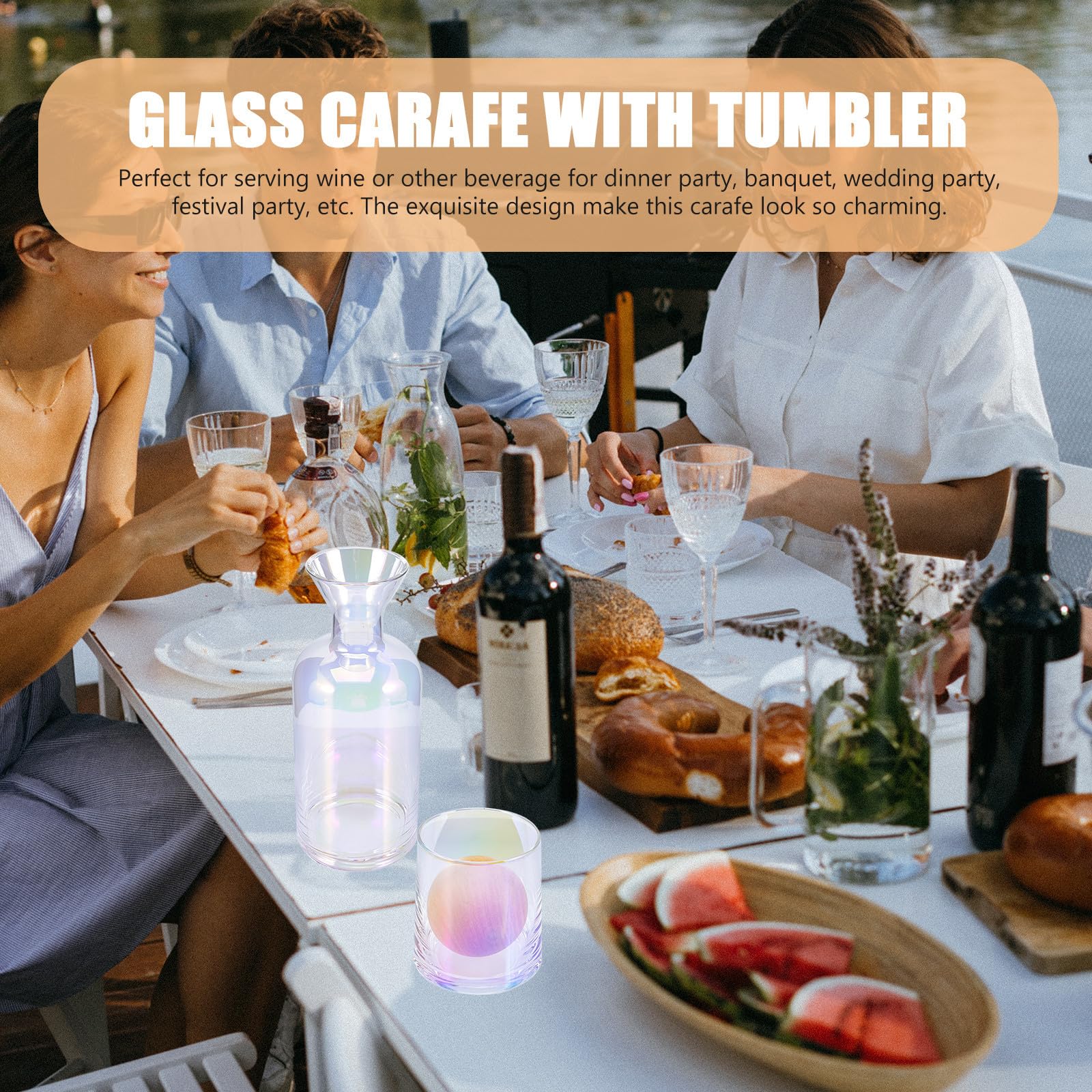OUNONA Juego de Jarra de Agua y Vaso de Vidrio Transparente con Base de Madera, Resistente al Calor, Adecuado para Banquetes y Eventos Sociales