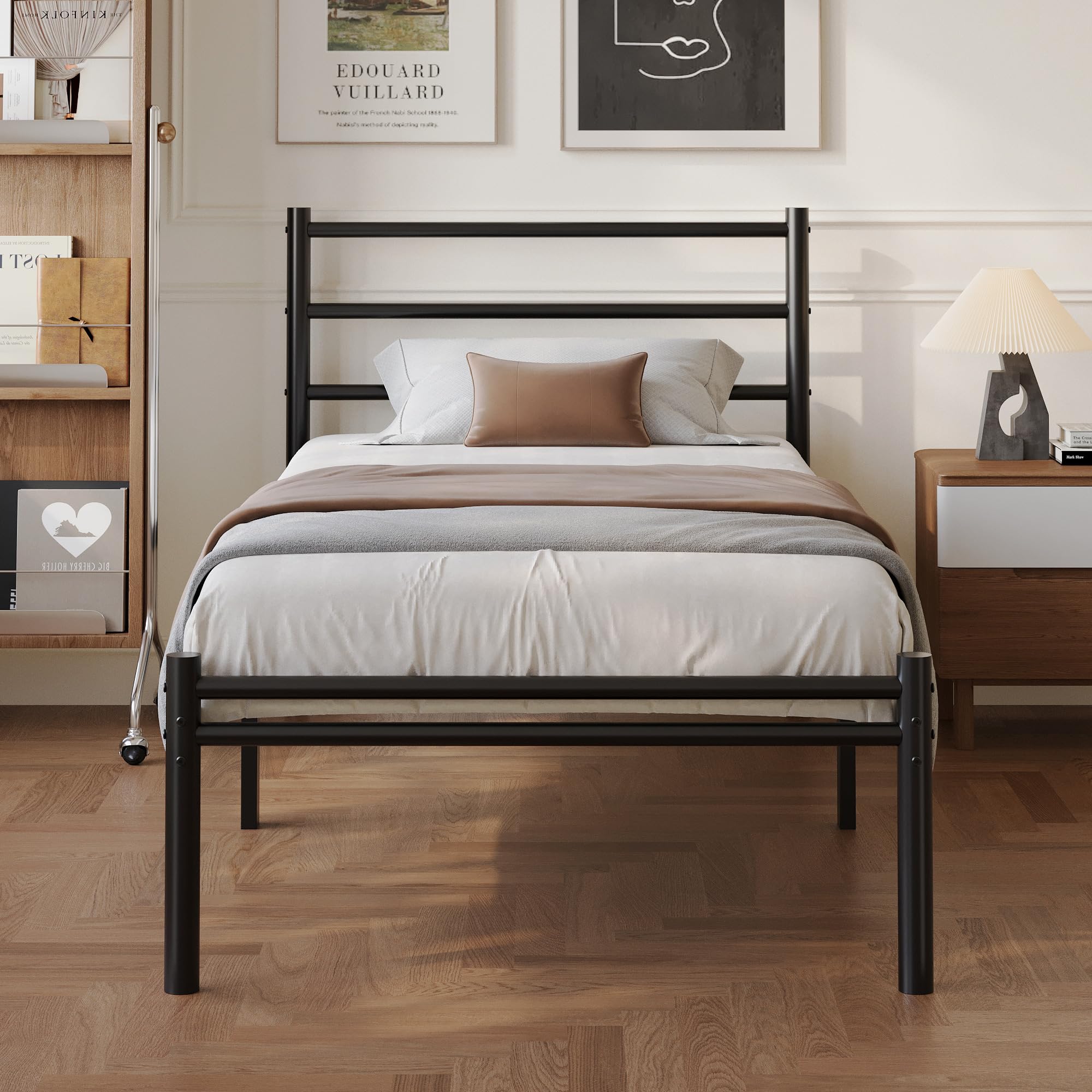 Yicensen Cama Individual de Metal 80x190 cm con Cabecero y Piecero, Estructura de Cama con Plataforma de Metal y Soporte de Lamas de Acero, Negra