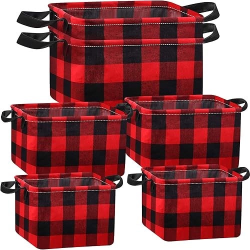 Boao 6 unidades, cesta cuadrada de almacenamiento a cuadros de búfalo, organizador de almacenamiento sólido con asas, organizador cuadrado plegable disponible en Yaxa Peru