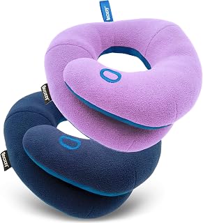 BCOZZY Kids Bundle- 2 Travel Neck Pillows for Toddlers- Super Soft Head, Neck, and Chin Support, for Comfortable Sleep in Car Seat Booster and Plane- Washable, Navy, Light Purple