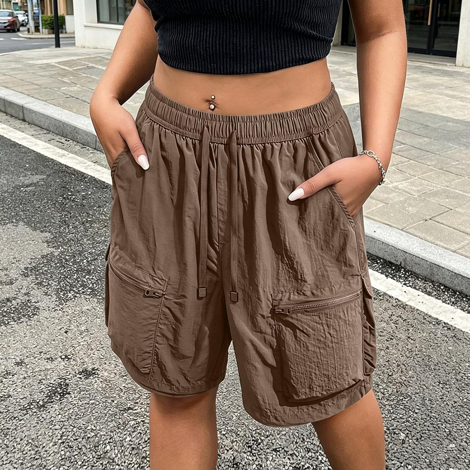 hamovessi Cargo Shorts Women High Waisted Bermuda Shorts Summer Casual Wide Leg Short Y2k Quick Dry Hiking Short with Pockets