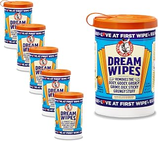 Dream Wipes Adhesive Remover Wipes, Large Textured 10 x 12 Inch Towels, Heavy-Duty Sticky Residue, Glue, Tape, Sticker, Wax, Sap, Gum Cleaner, Multi-Surface, 72 Count Canister