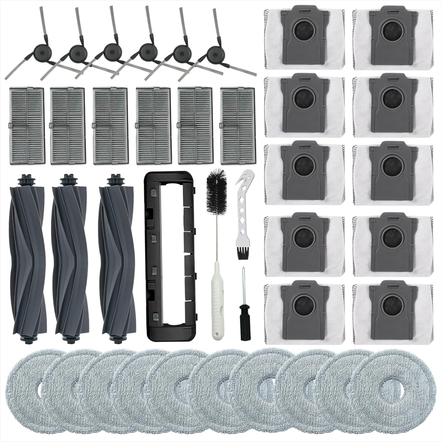 39Pcs Replacement Parts for Dreame X40 Ultra/L40 Ultra, and for MOVA P10 / P50 Pro Ultra Vacuum Cleaner Accessories Kit,3 Main Brush,1 MainBrush Cover，10 Mop Pads,6 Filters,6 Side Brush,10 Dust Bags