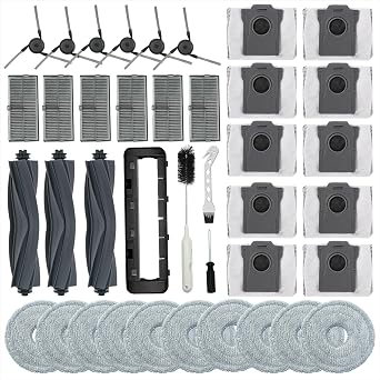 39Pcs Replacement Parts for Dreame X40 Ultra/L40 Ultra, and for MOVA P10 / P50 Pro Ultra Vacuum Cleaner Accessories Kit,3 Main Brush,1 MainBrush Cover,10 Mop Pads,6 Filters,6 Side Brush,10 Dust Bags