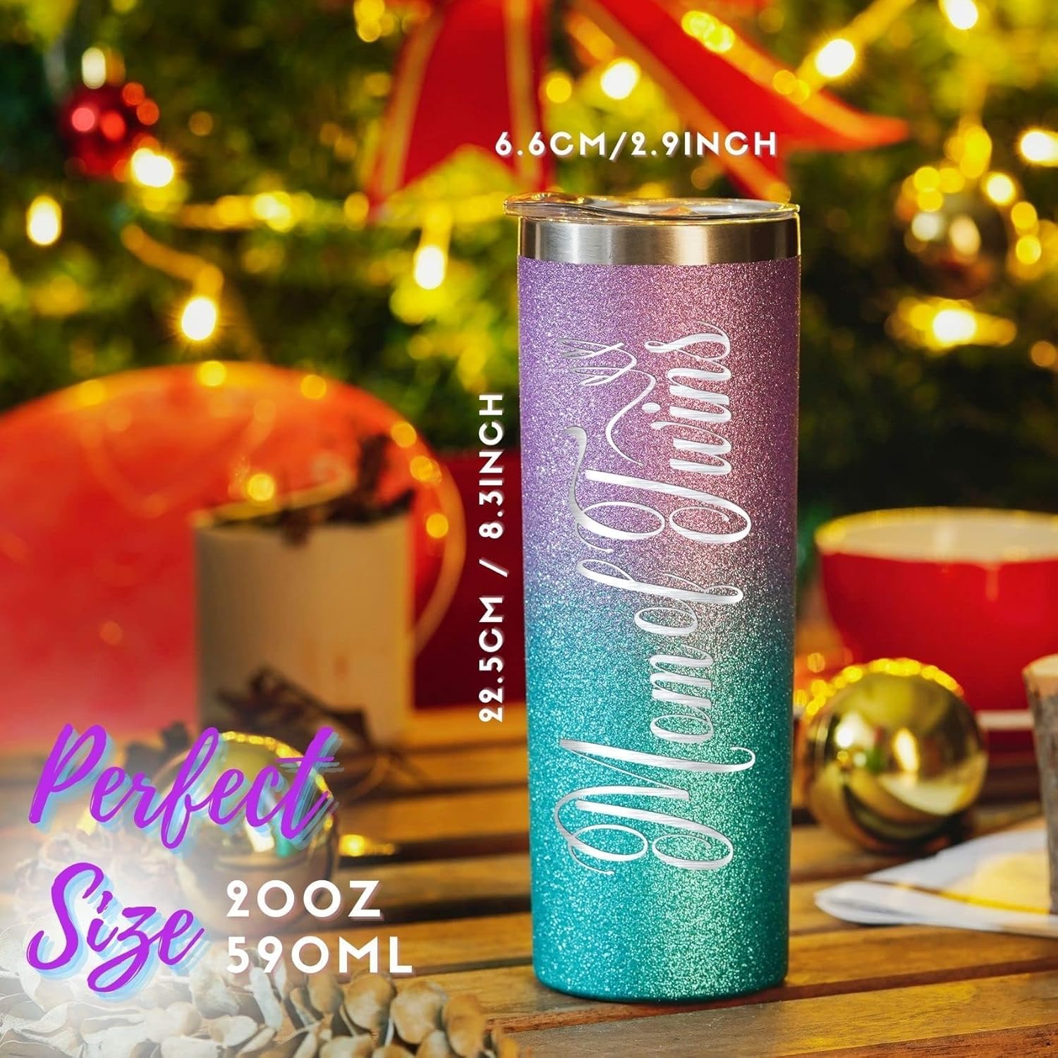 Onebttl Twin Mom Gifts, Mother Mom of Twins, Birthday Gifts, Stainless Steel Tumbler 20oz - Glitter Blue&Purple - Image 7