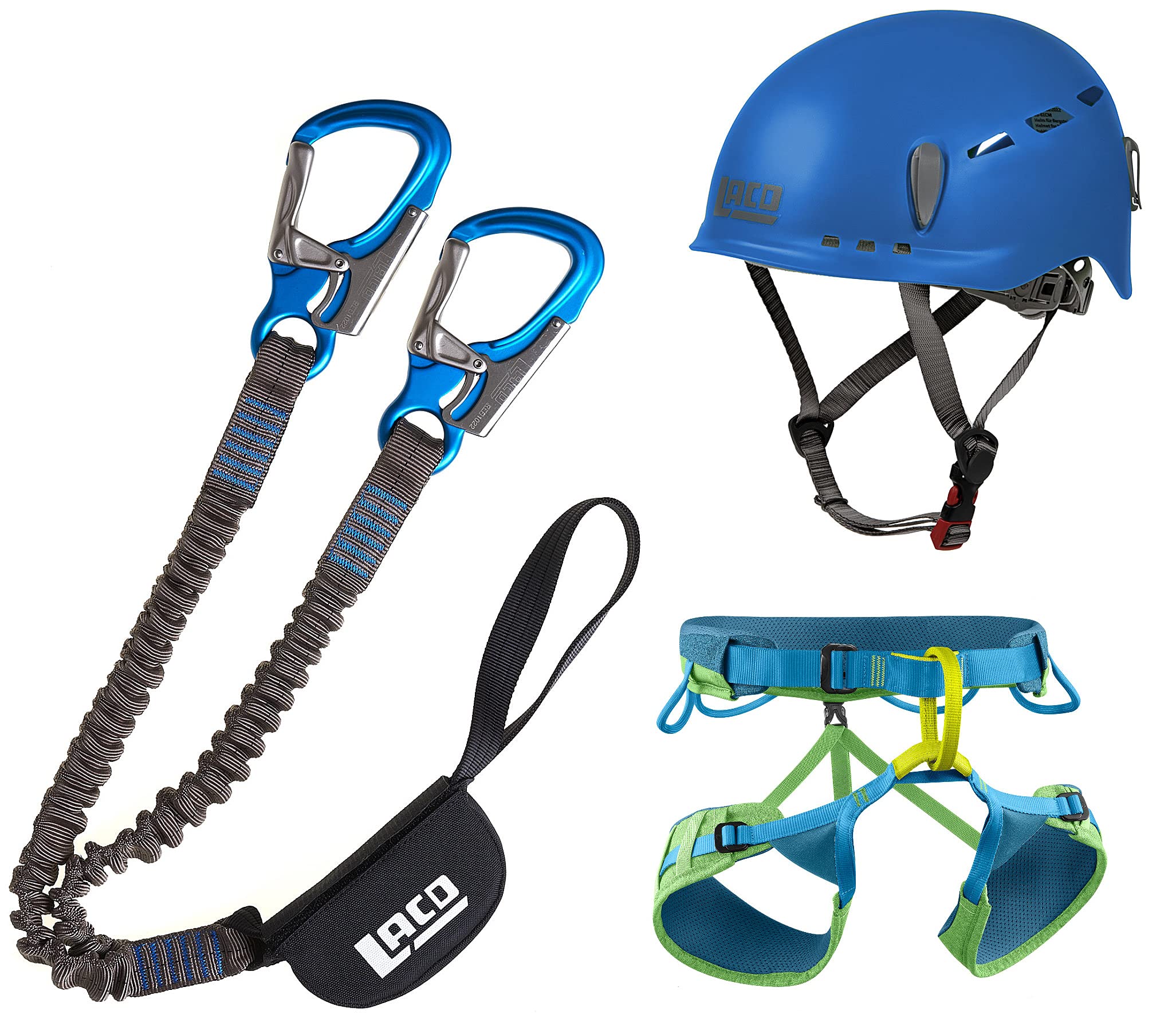LACD Klettersteigset Pro Evo + Klettergurt Edelrid Jay III + Helm Protector 2.0 blue