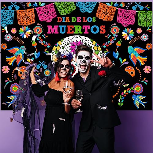 Miniatura 7 de Mocsicka Día de los Muertos - Telón de fondo para fotografía del Día de los Muertos, fiesta mexicana, calavera de azúcar, decoración de mesa,