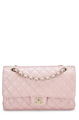 Pre-loved Iridescent Pink Quilted Caviar Classic Double Flap Medium, Pink