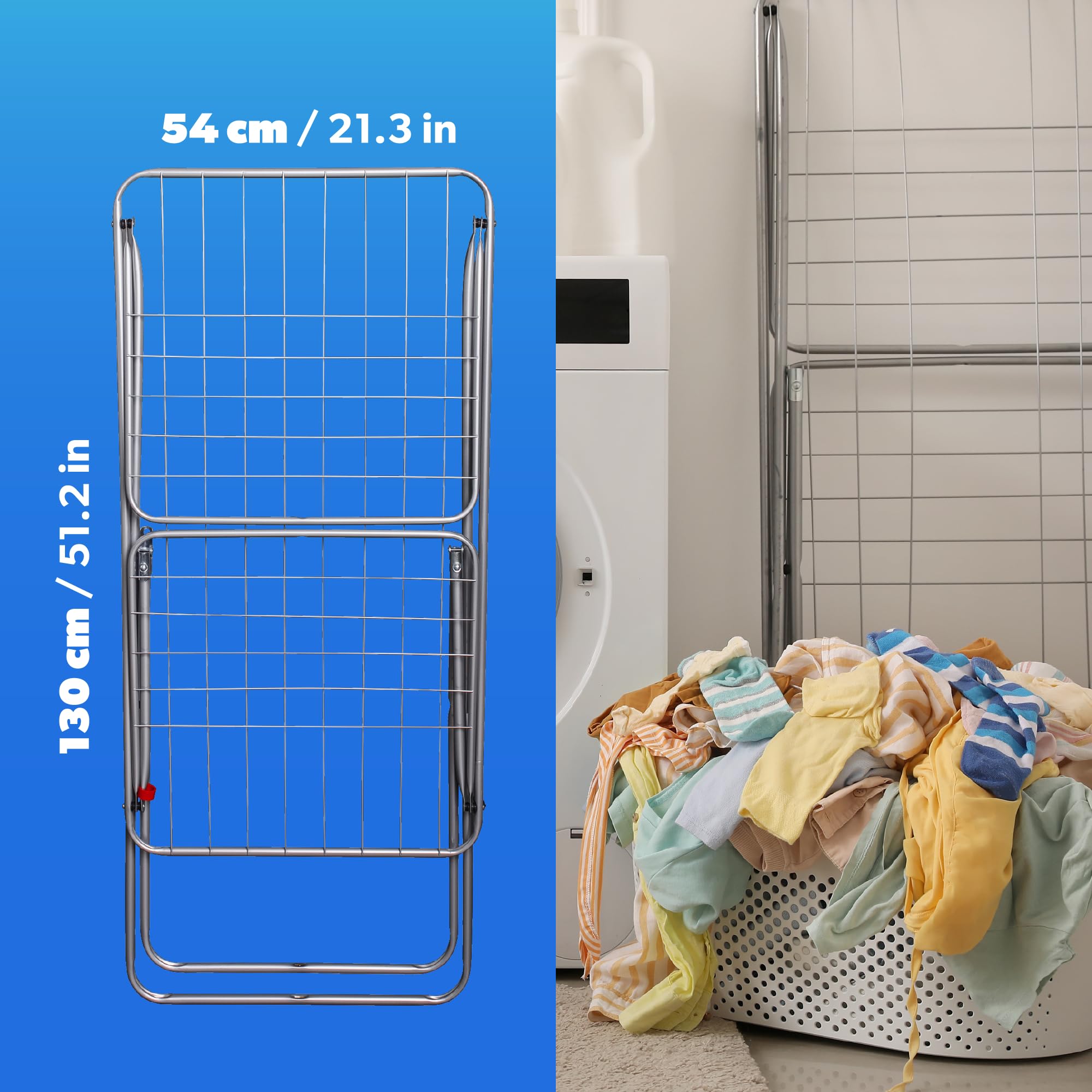 KADAX étendoir à Linge sur Pied à Ailes - Acier argenté L 18 m - pour Appartement - Pieds antidérapants et Format Pliable Gain de Place Made in UE