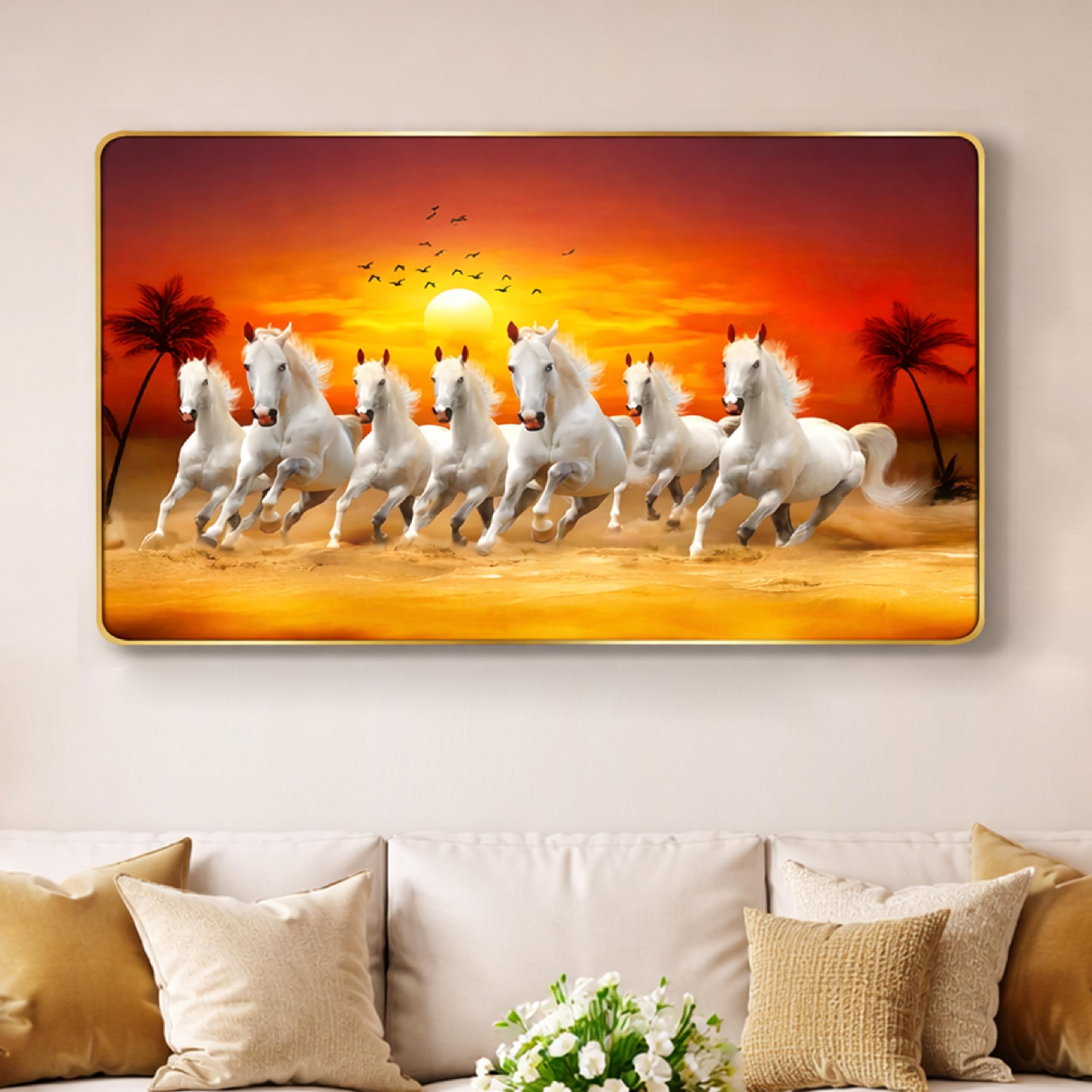 Rousrie 7 Horses Realistic Painting With Frame For Wall Vastu | Seven Running Horse Painting For Wall Decor Living Room Decoration | Big Size Photo Frame (36 X 23 Inch)-image-18