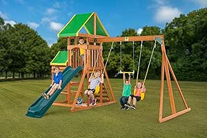 Woodlands Cedar Small Backyard Playset with Swings & Trapeze