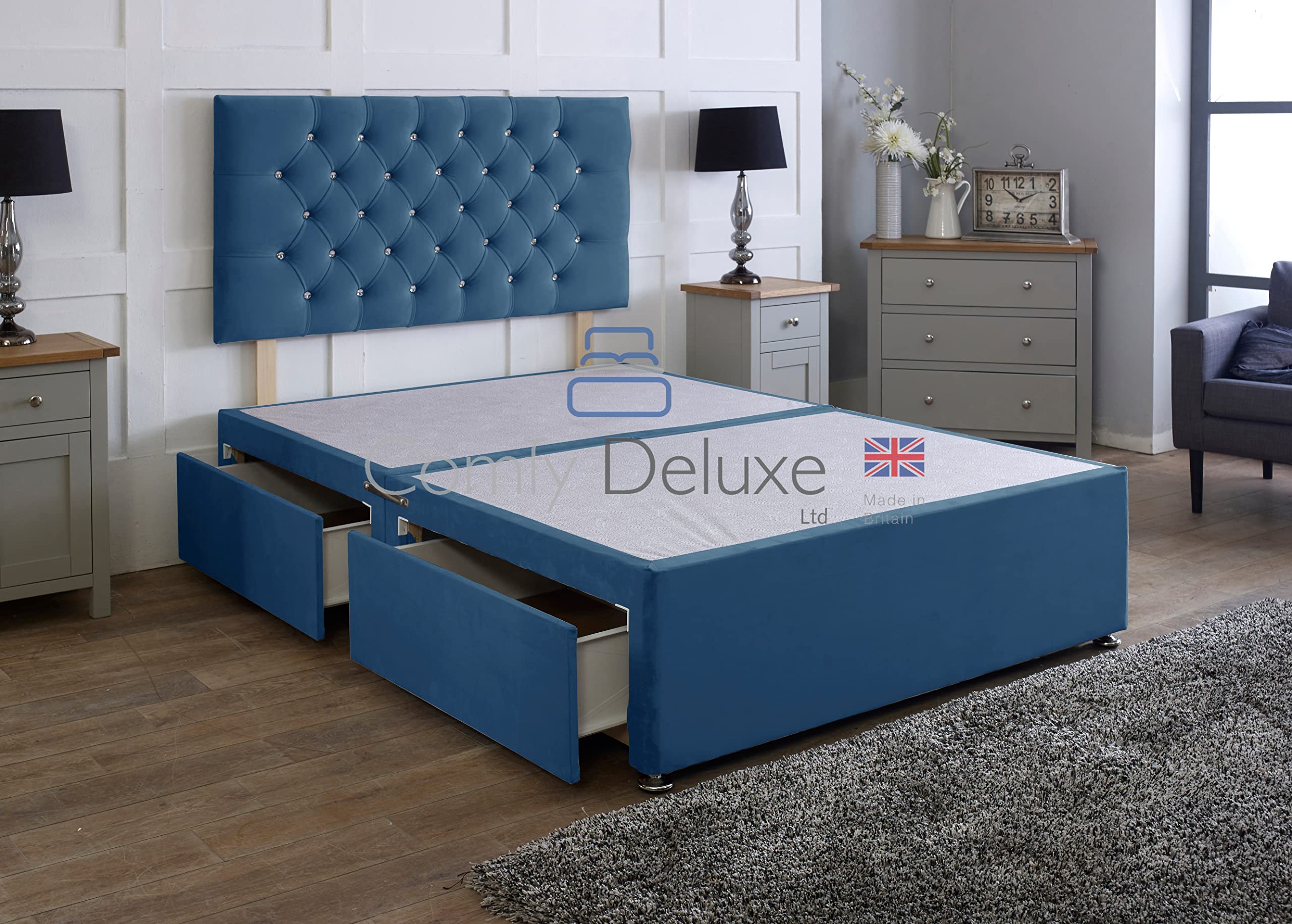 Comfy Deluxe LTD Divan Bed Base, 3FT Single, Navy Blue — image 1