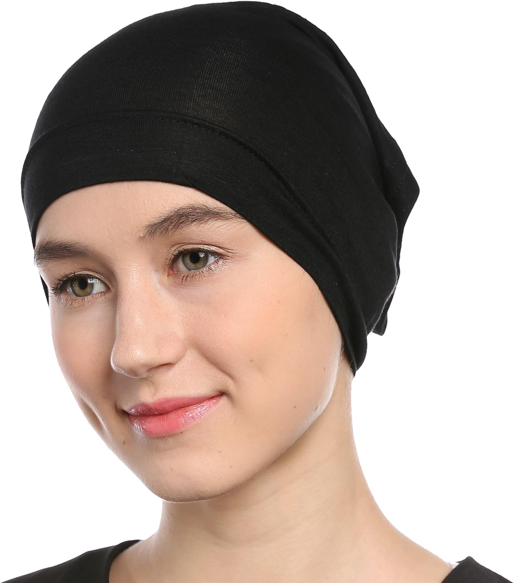 mens female Black Under Scarf Tube Cap with Brim (Hijab Accessory), Black, Size One Size