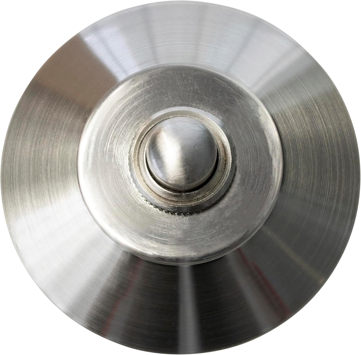 Modern Industrial Hand Finished Round Brass Door Bell Push, Brushed Nickel Finish