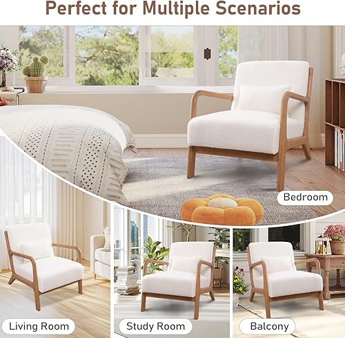 Miniatura 7 de ANJ Silla decorativa moderna de mediados de siglo, sillón de lectura de una sola tela con marco de madera maciza, sillas de brazo de fácil montaje