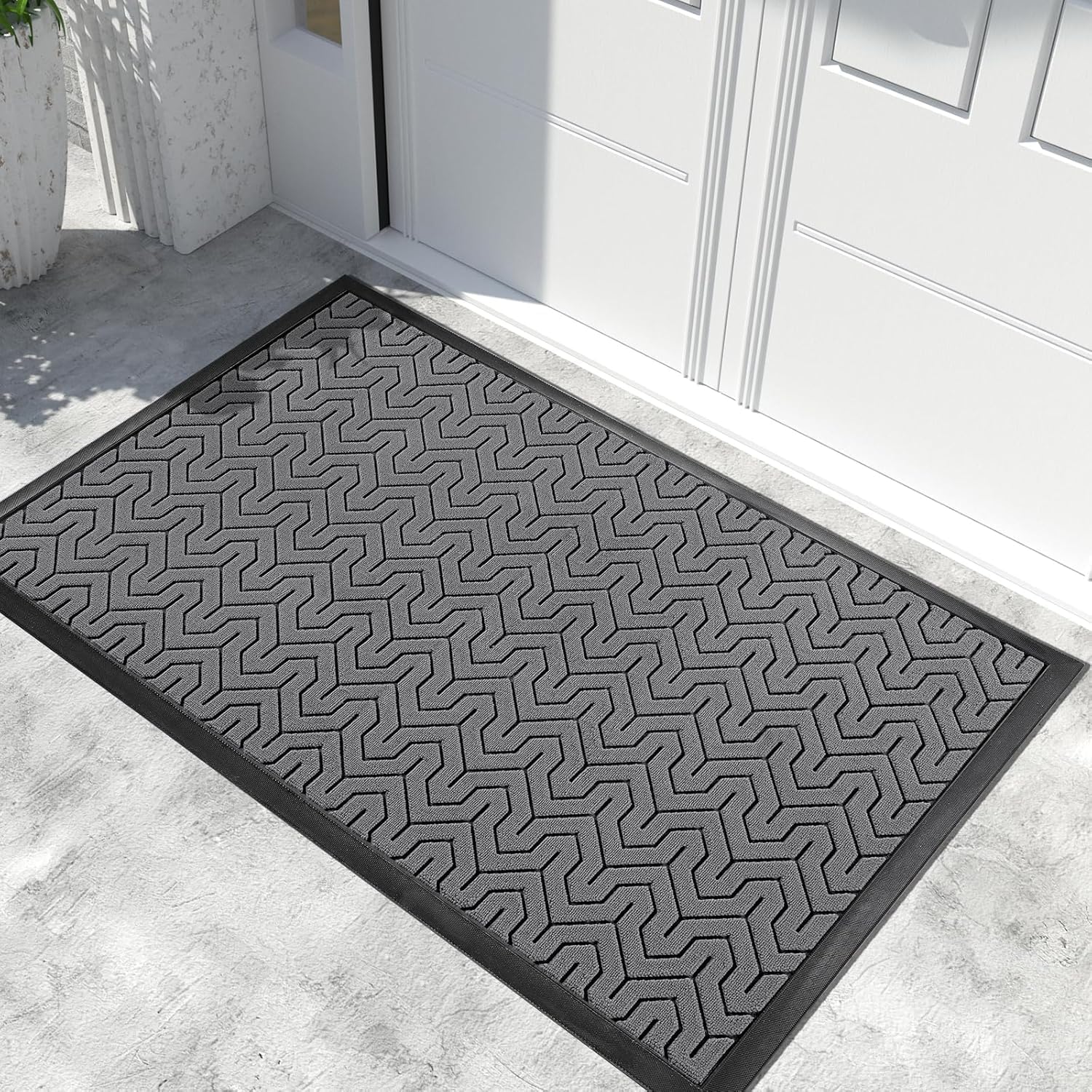 Yimobra Extra Large Door Mat Outside Entrance 152 x 91 cm, Waterproof Heavy Duty Outdoor Mats for Front Door, Non Slip Rubber Entry Mat for Garage Patio, Easy Clean, Grey