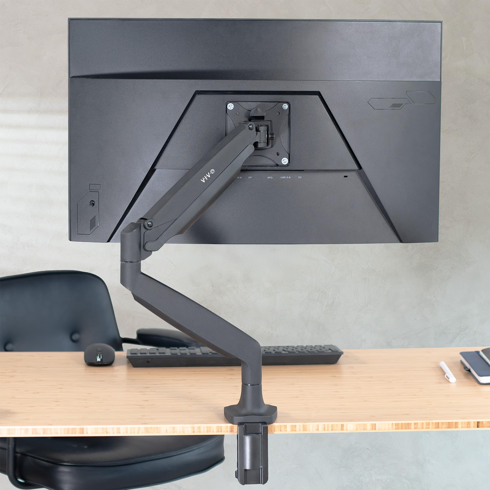 VIVO STAND-V001Q - Supporto da scrivania articolato per monitor singolo, in alluminio, regolabile in altezza, con braccio pneumatico, adatto a schermi fino a 32"