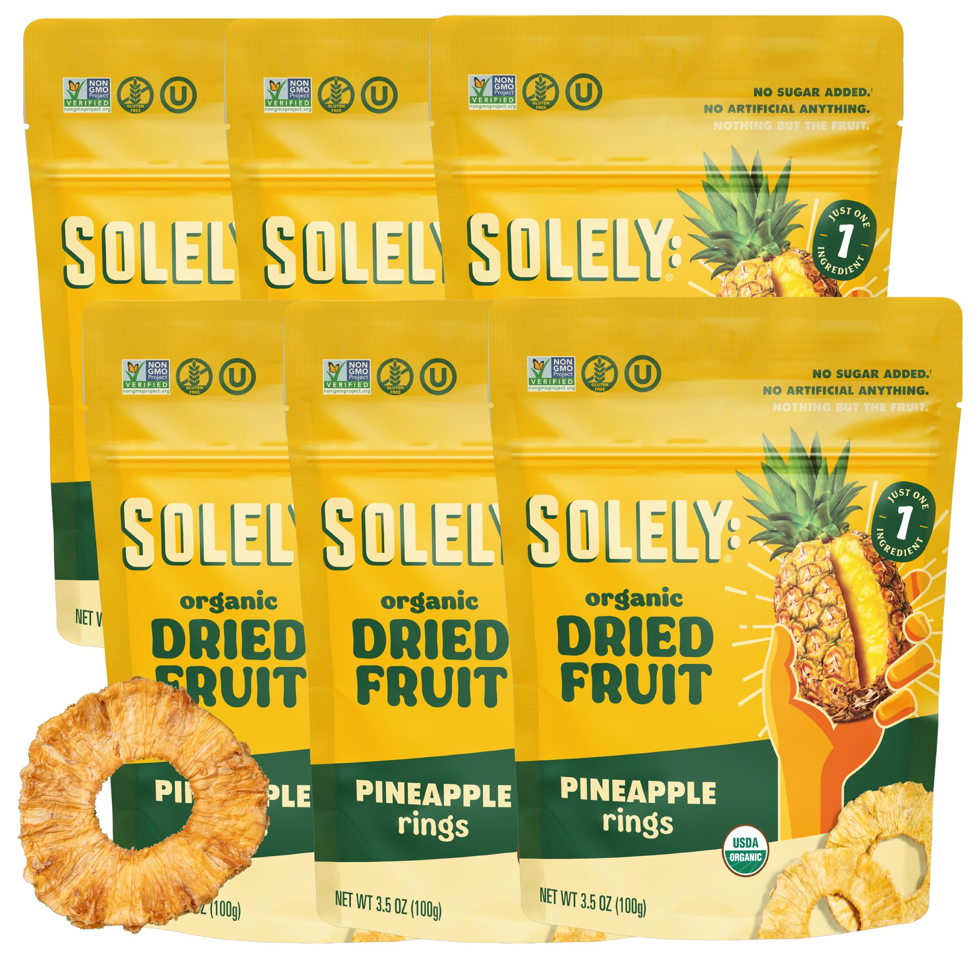 Organic Dried Pineapple Rings (3.5 oz Resealable Bags, Pack of 6) - Real Fresh Fruit - 1 Ingredient - Healthy Snacks for Adults & Kids - Non GMO, Vegan Snacks, Shelf Stable - 6 Bags (21 oz)