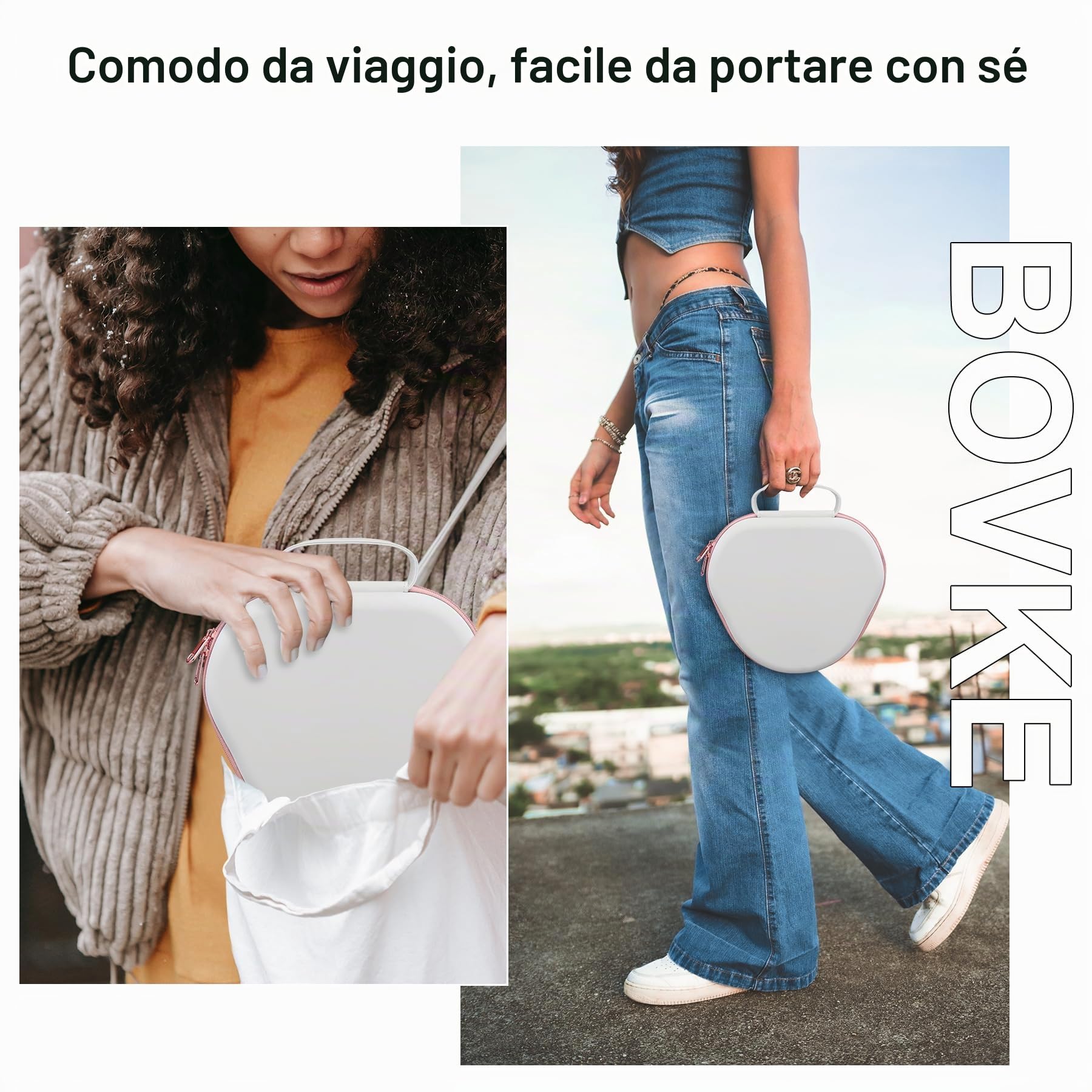 BOVKE Custodia con Modalità standby per Apple AirPods Max 2 / Max Cuffie Wireless over-ear, Custodia da Viaggio Protettiva Portatile AirPods Max 2 / Max, Tasca in rete per Accessori, Bianco Oro Rosa