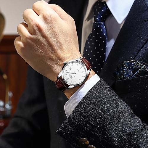 Miniatura 2 de LIGE Relojes para hombre impermeable analógico vestido vintage cronógrafo analógico casual cuero negro acero inoxidable único movimiento de cuarzo