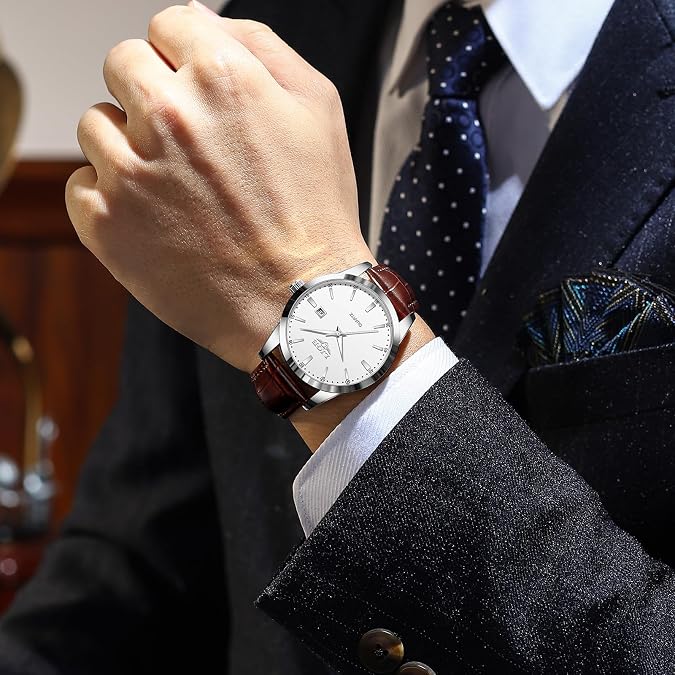 LIGE Watches for Men Waterproof Analog Dress Vintage Chronograph Analog Casual Leather Stainless Steel Unique Quartz Movement Retro Luminous Elegant Men's Wrist Watch Date Display