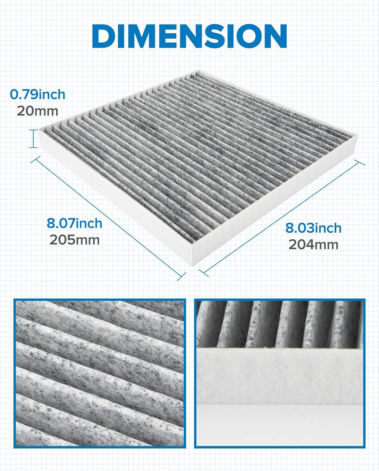 PHILTOP HEPA Cabin Air Filter w/Activated Carbon, Compatible with CF10374 Toyota Tacoma 2005-2023, Dodge Dart 2013-2016, Pontiac Vibe 2003-2008, Carbon Filter Up Dust Pollen Odor