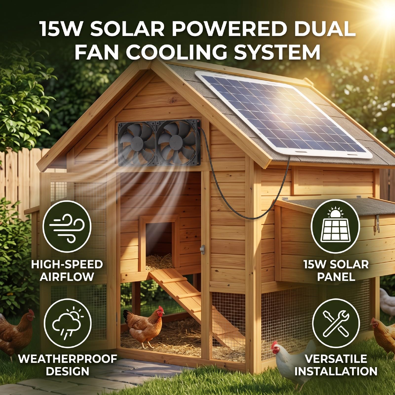 VGEBY Ventilatore Solare, di Raffreddamento 15W per Pollaio Serra