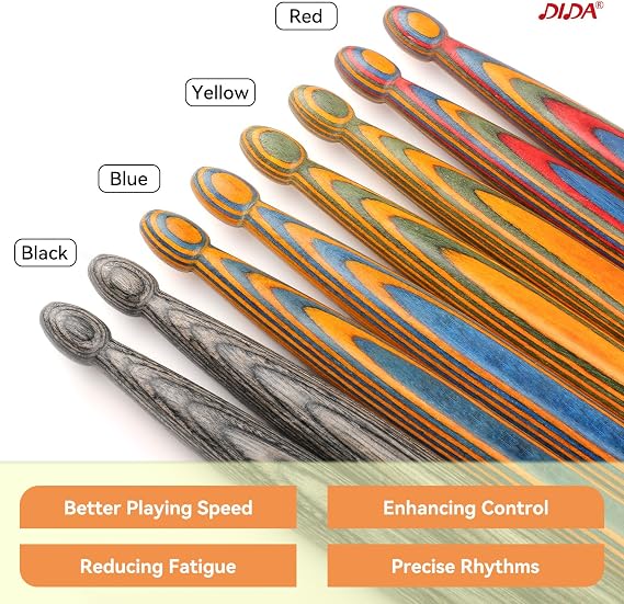 Drumsticks for Drums, Colorful Wood Drum Sticks, Consistent Weight and Pitch, Straight, Durable Drum Stick for Jazz Drum Electronic Drums set, Professional Drum Stick (Black, 5a)